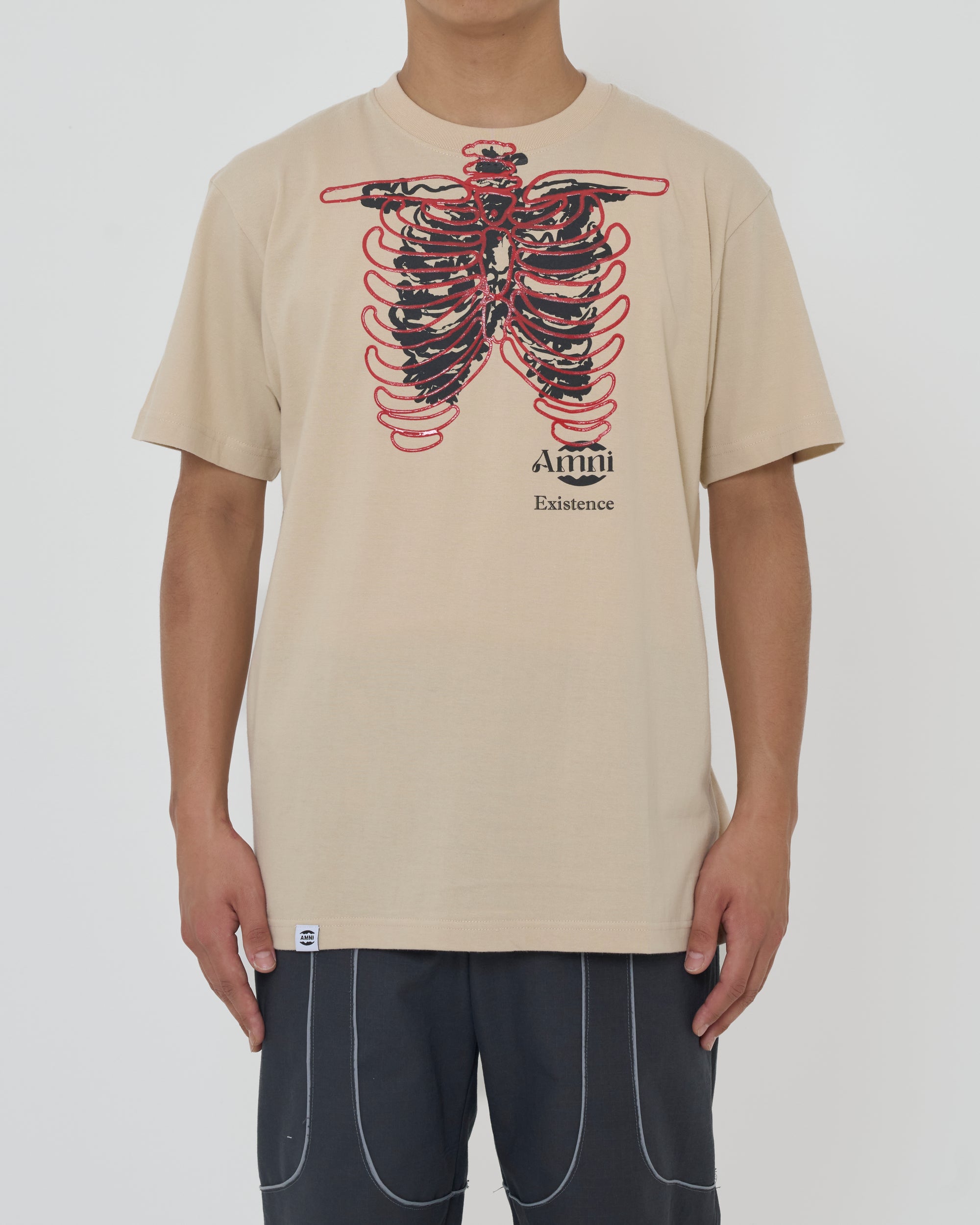 T-shirt squelette / Beige × Rouge