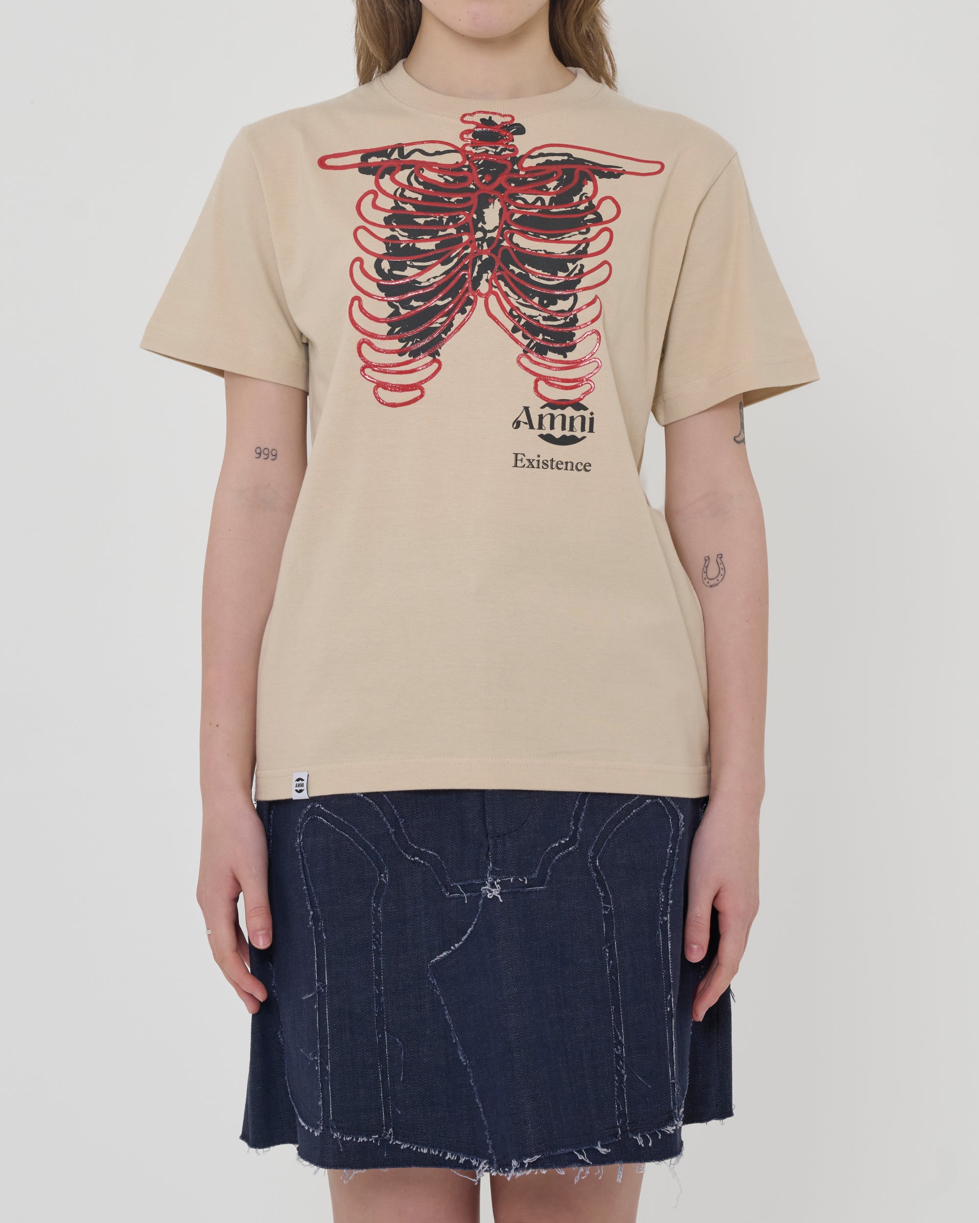 T-shirt squelette / Beige × Rouge