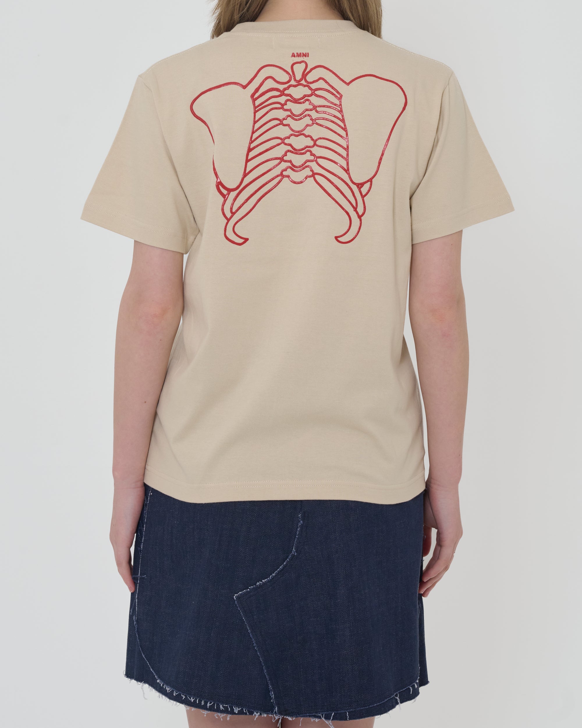 T-shirt squelette / Beige × Rouge
