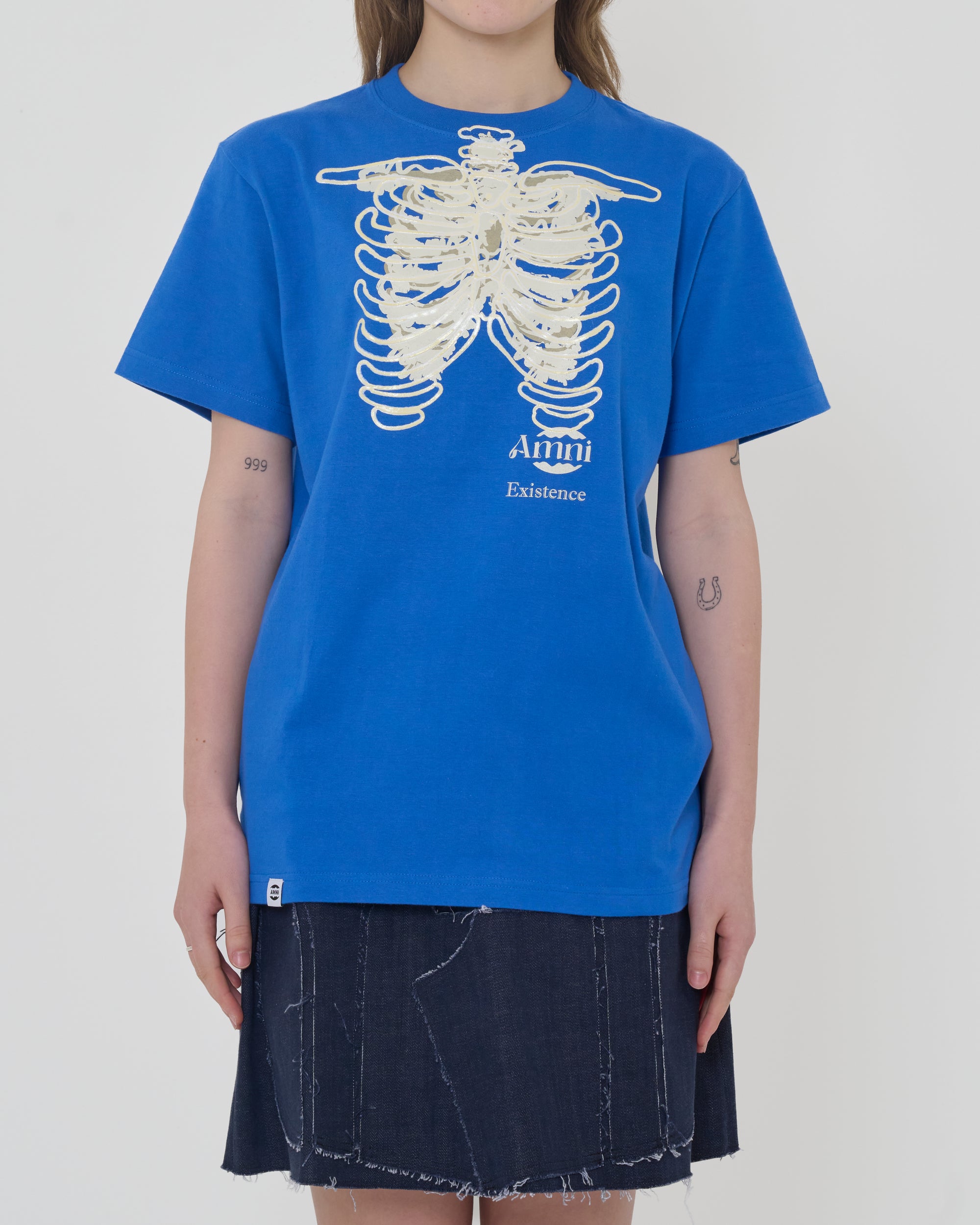 T-shirt squelette / Bleu × Blanc