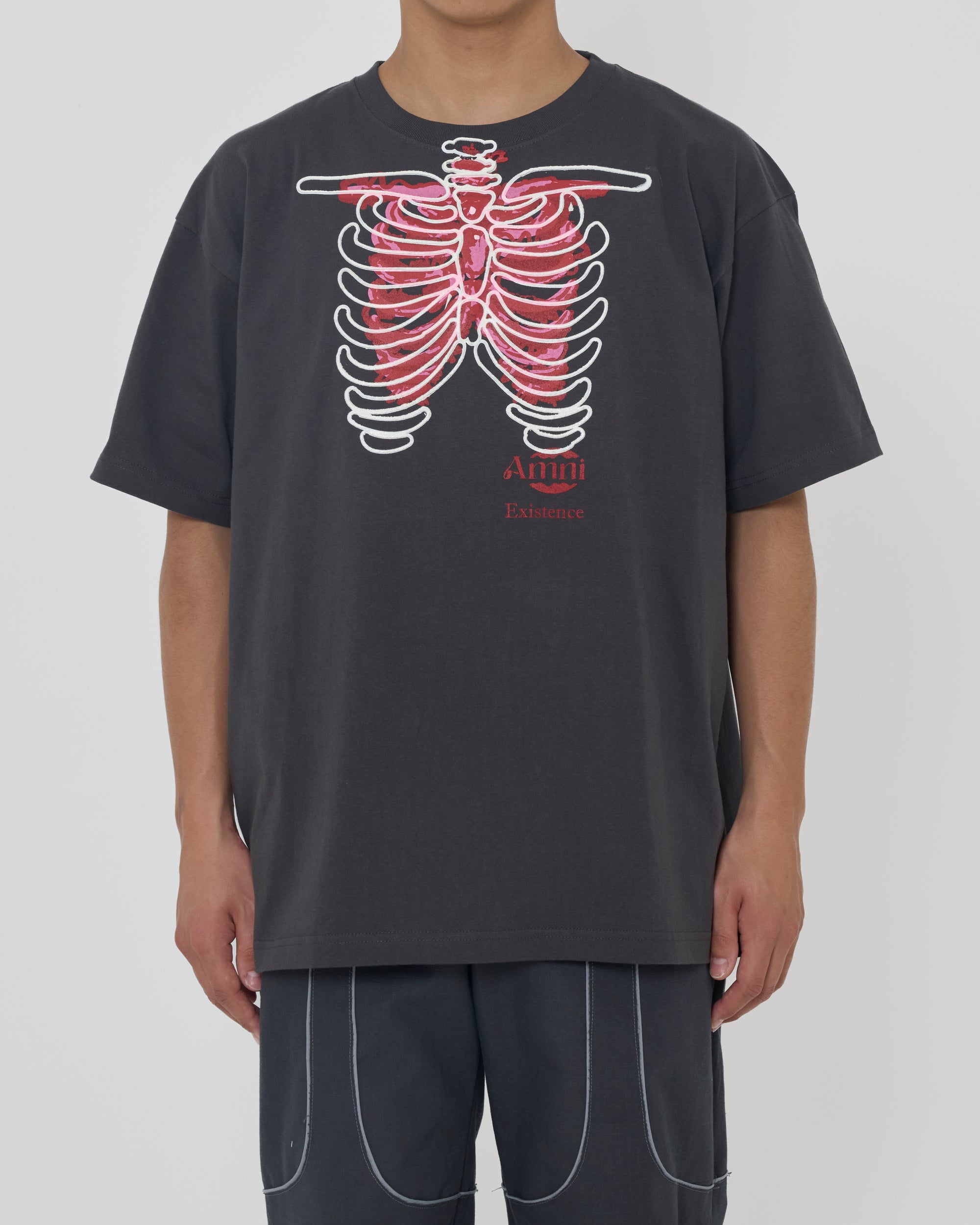 T-shirt squelette / Gris charbon × Rouge