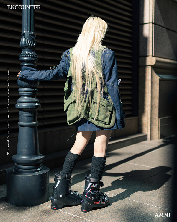 Lung outer vest / Green tweed