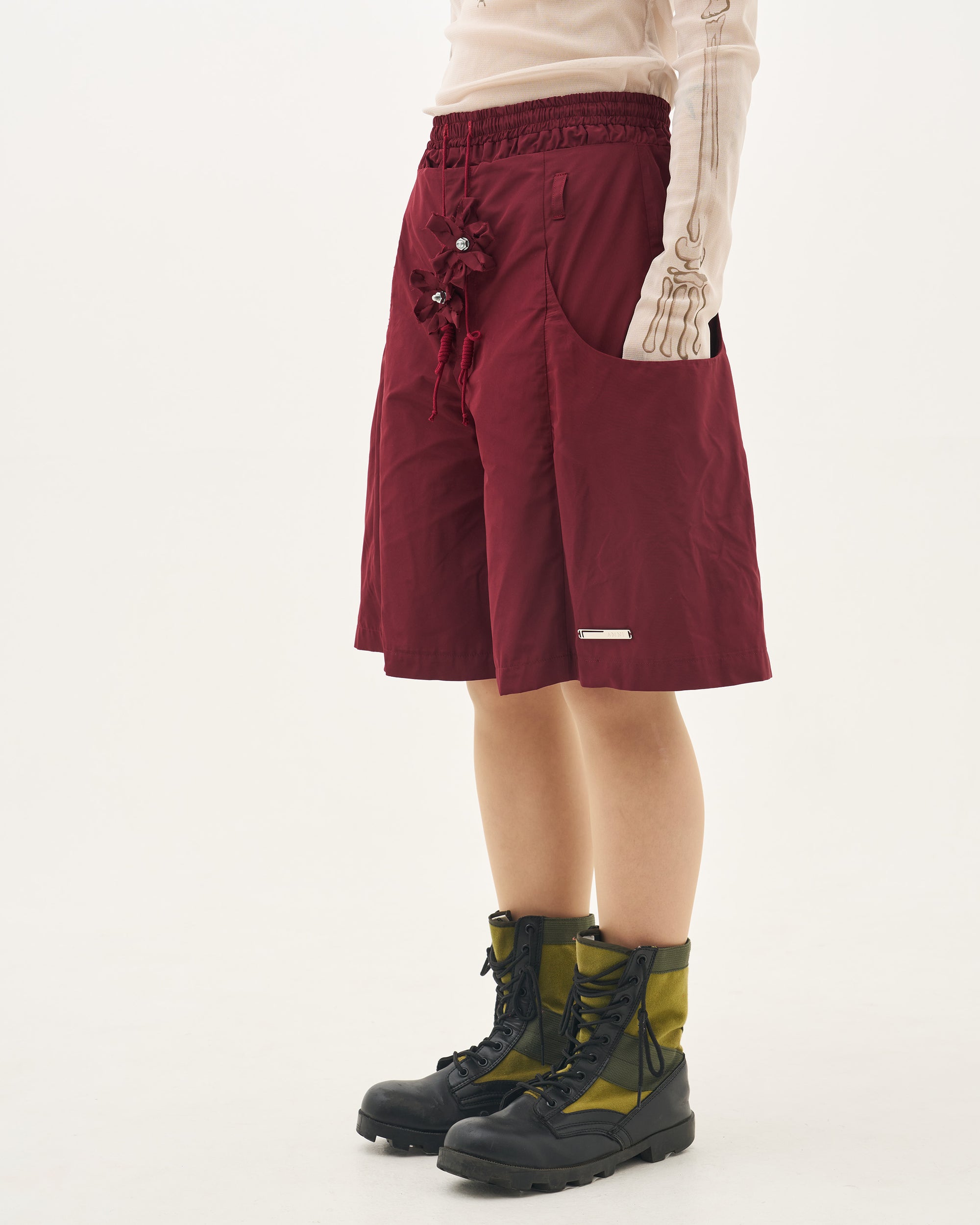 Gauss flower half pants/Bordeaux