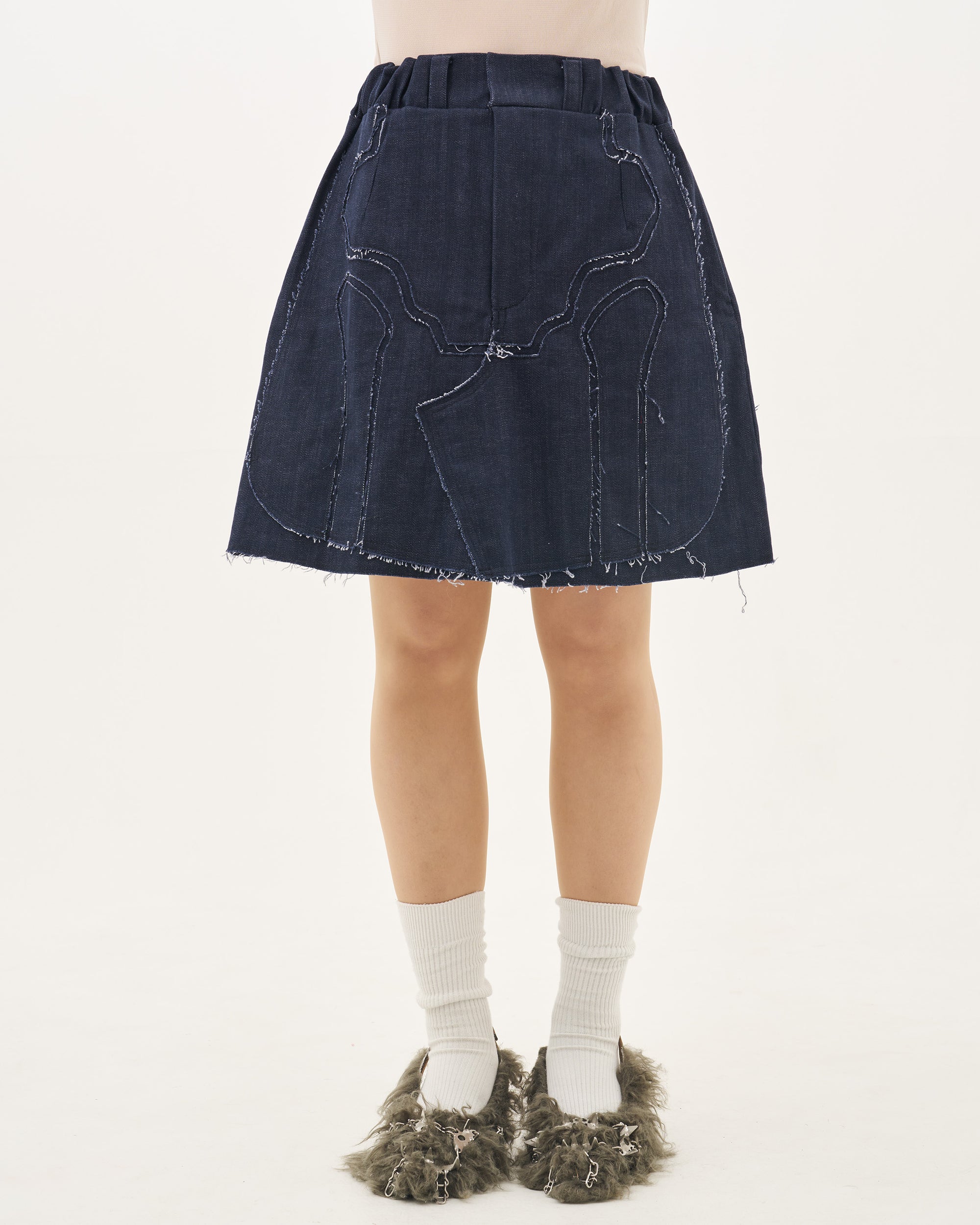 Skeleton denim skirt march