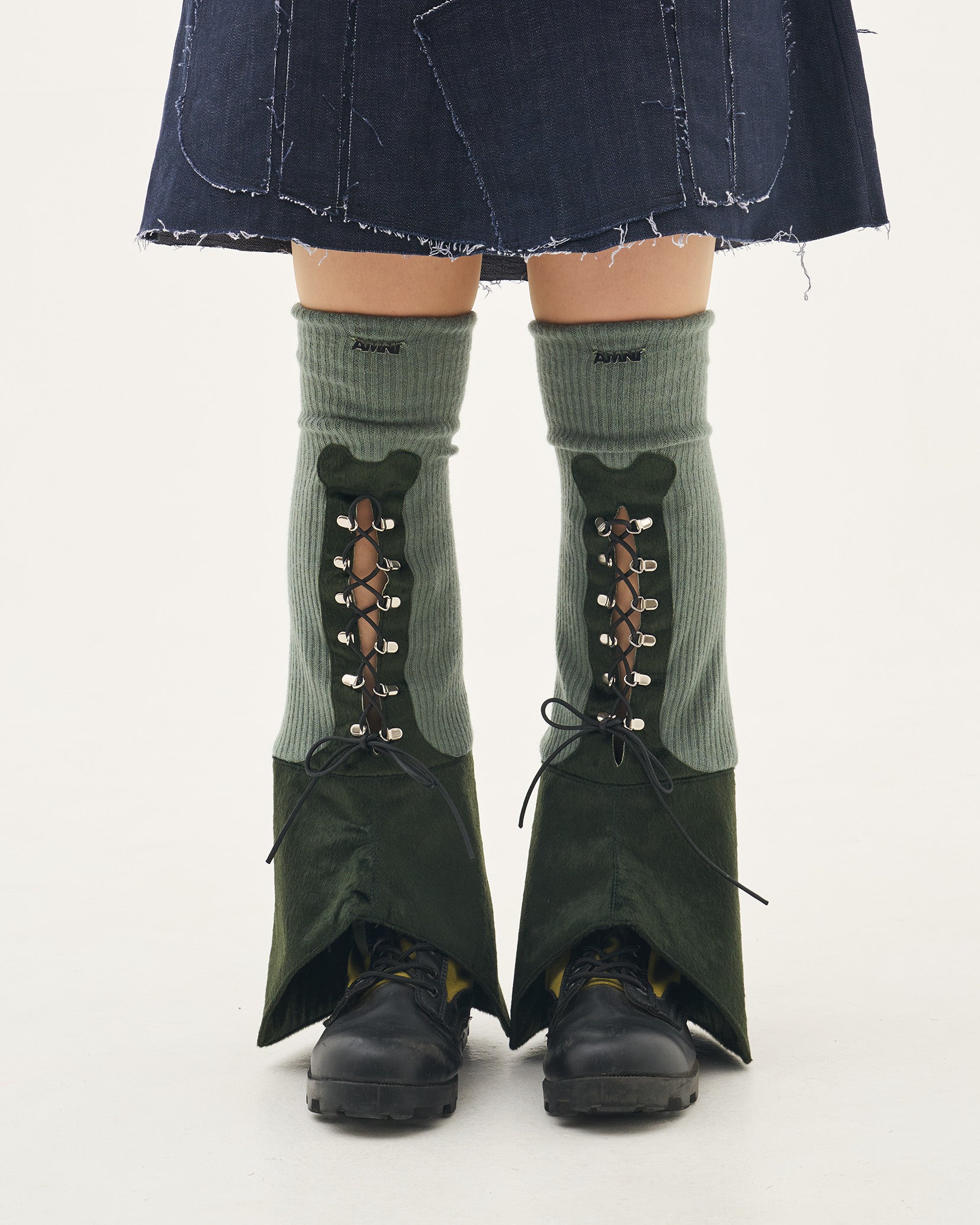 Skeleton boots Cover/Green×Brushed