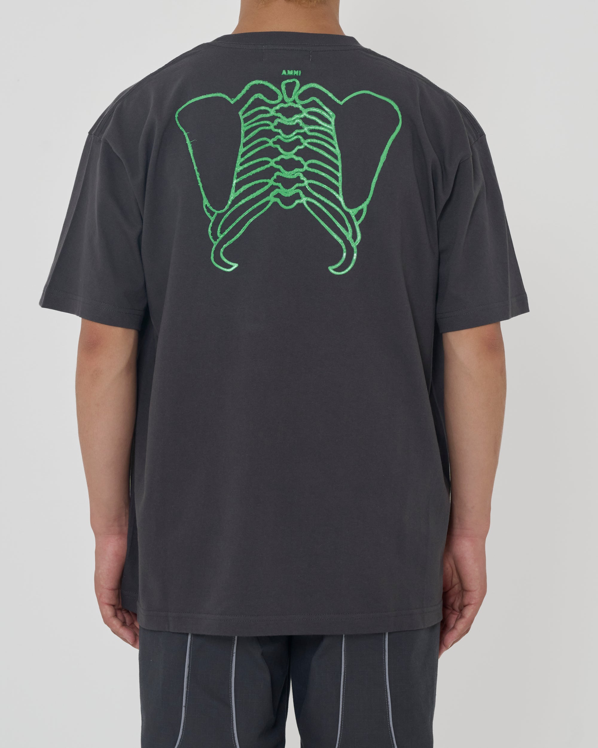 T-shirt / Charcoal gray × Light green