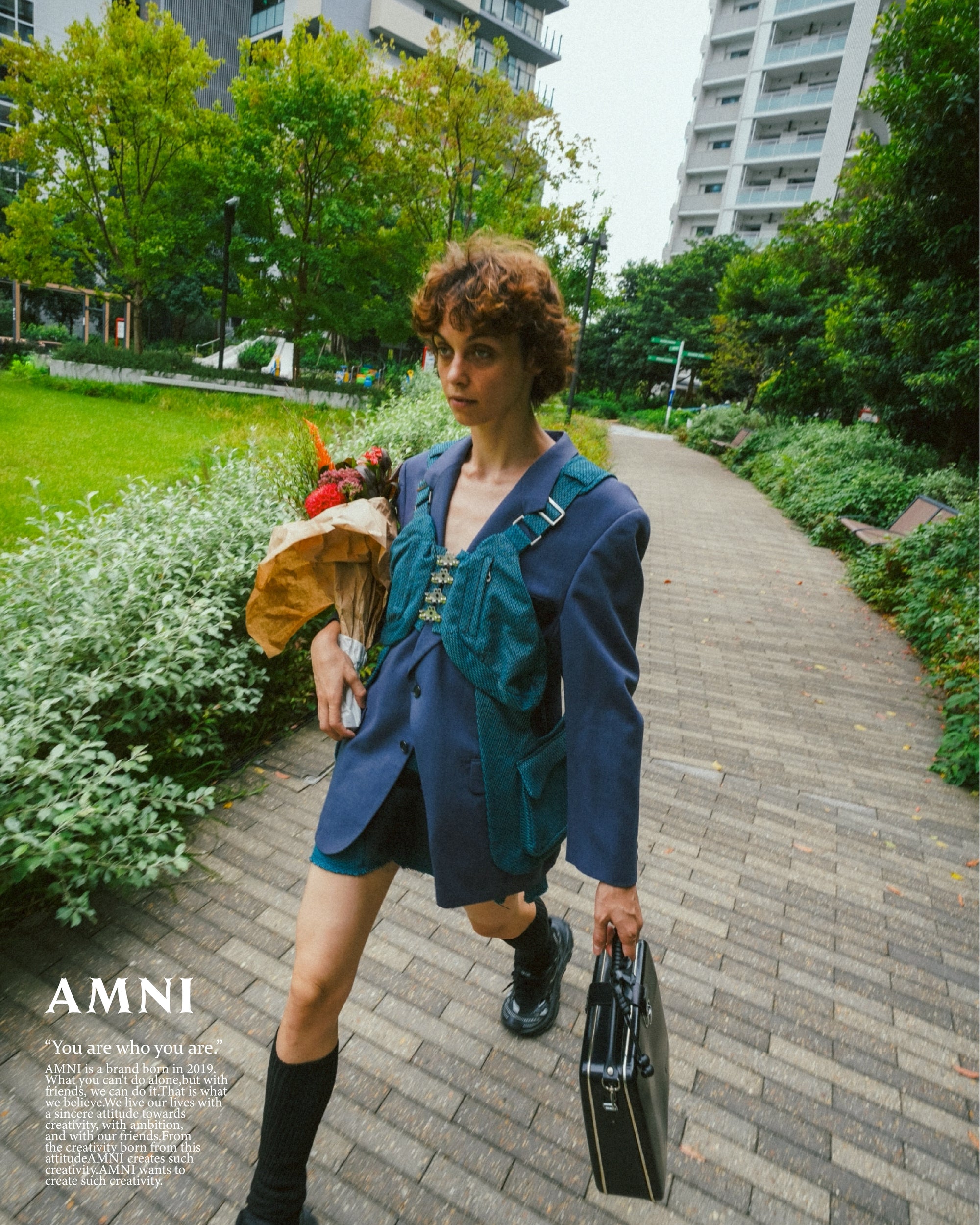 Lung outer vest / Sky blue tweed